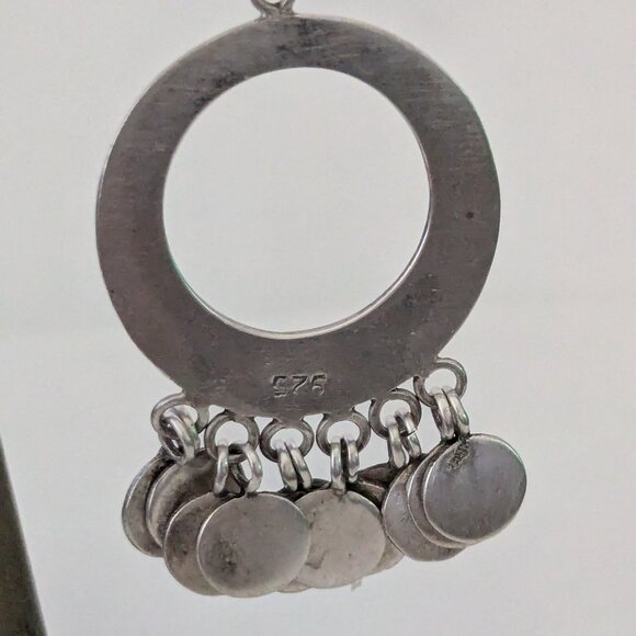 JANE DIAZ Dancing Paillette 925 Silver Circular Dangle Disc Pierced Earrings - Picture 7 of 9